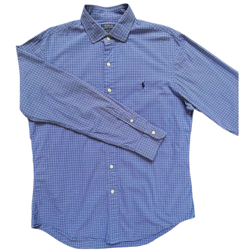Polo Ralph Lauren Men's Blue Check Long-Sleeve Dress Shirt, Size L